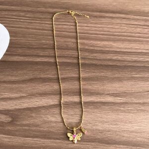 Gold and Pink Butterfly Necklace Q486